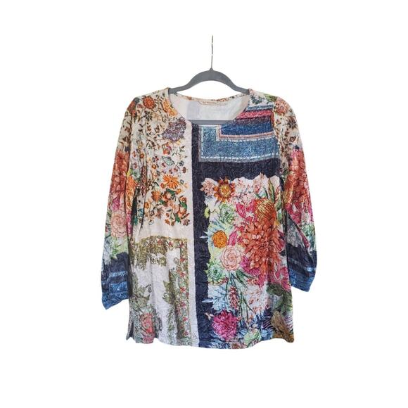 Soft Surroundings Tops - Soft Surroundings Multicolor Floral Patchwork Crushed Velvet Ashbury Top Sz PS
